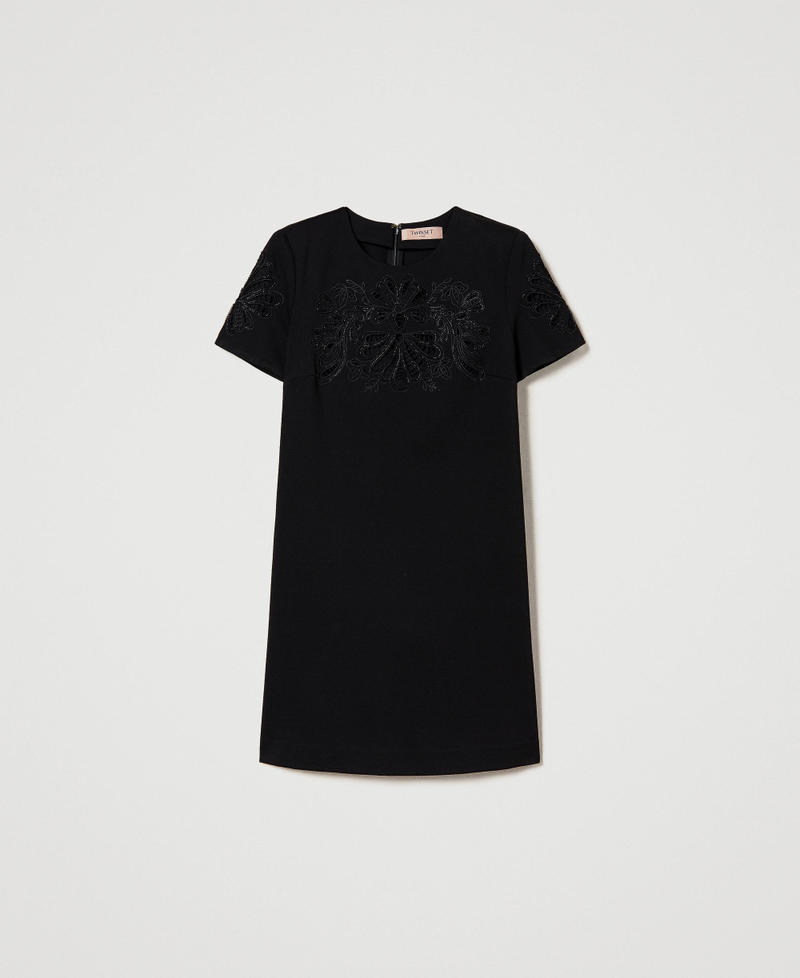 Short dress with handmade embroidery Black Woman 232TP2070-0S