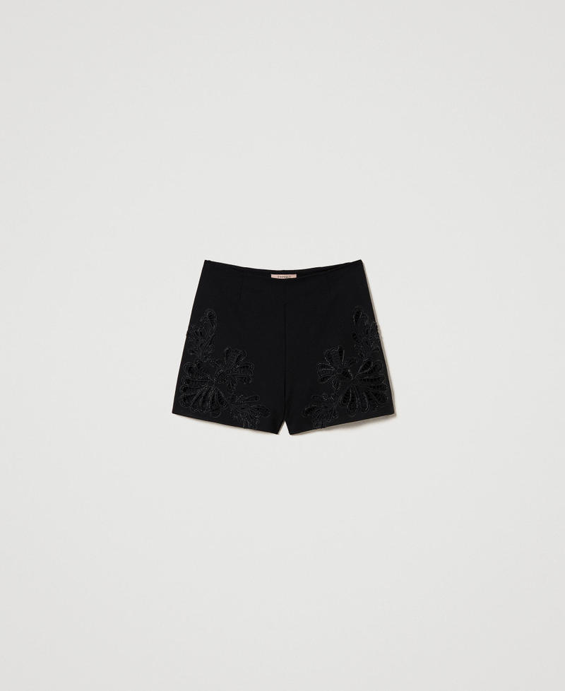 Shorts with handmade embroidery Black Woman 232TP2071-0S