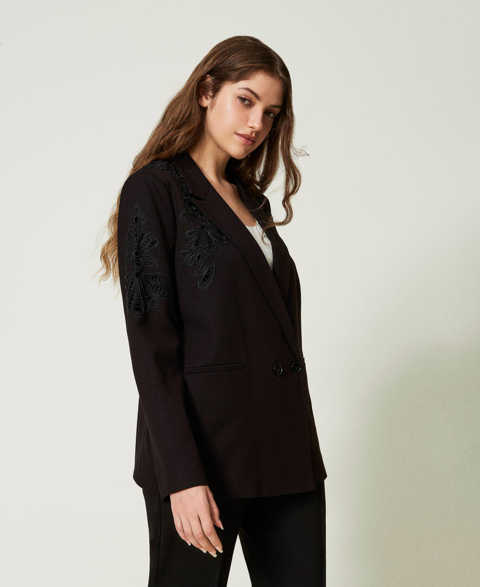 Blazer with handmade embroidery Woman Black TWINSET Milano