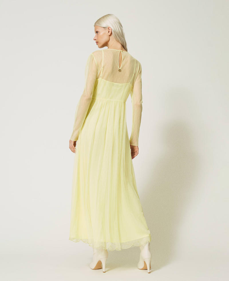 Long plumetis tulle dress with embroidery Iris Yellow Woman 232TP2101-05