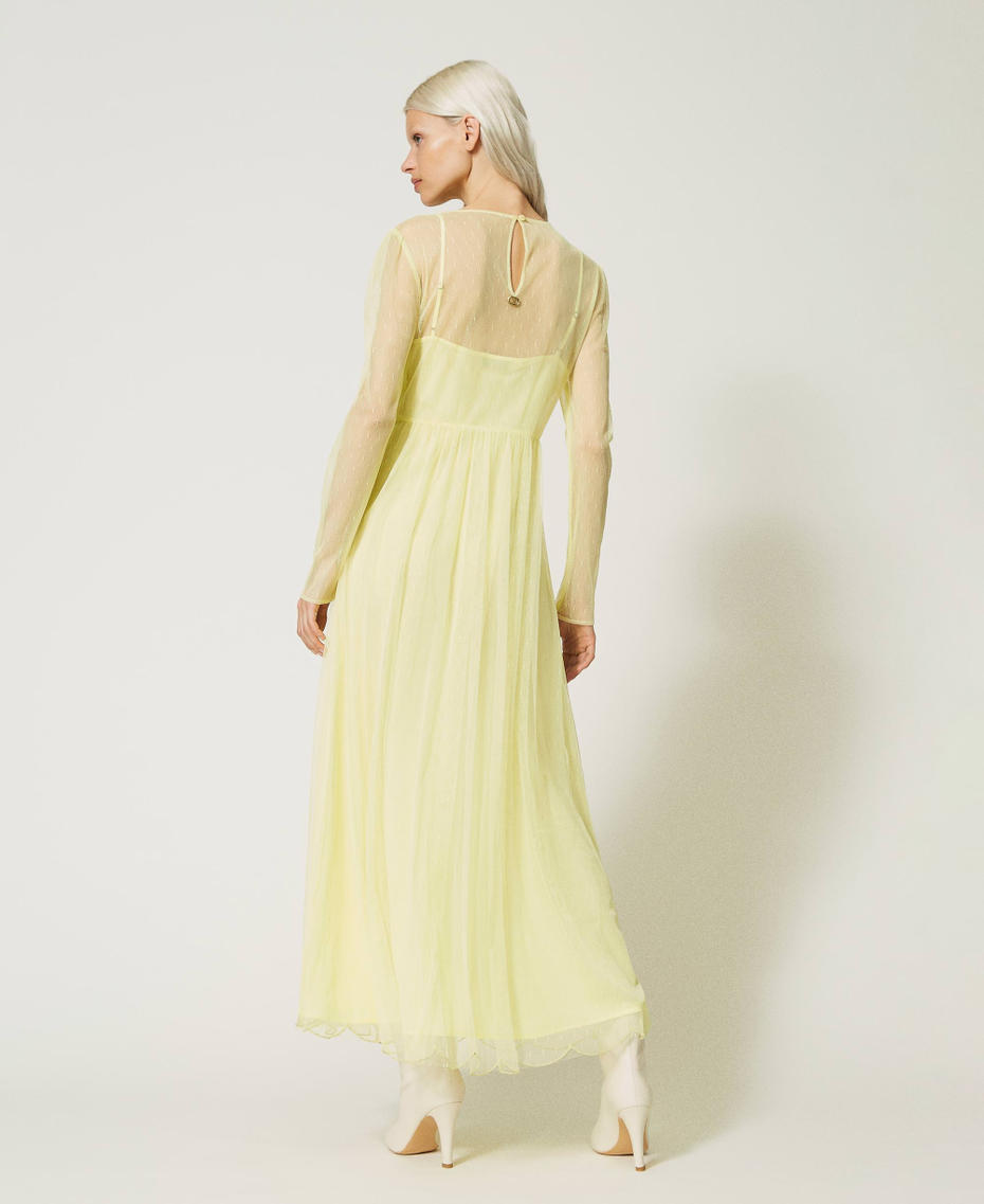 Long plumetis tulle dress with embroidery Iris Yellow Woman 232TP2101-05