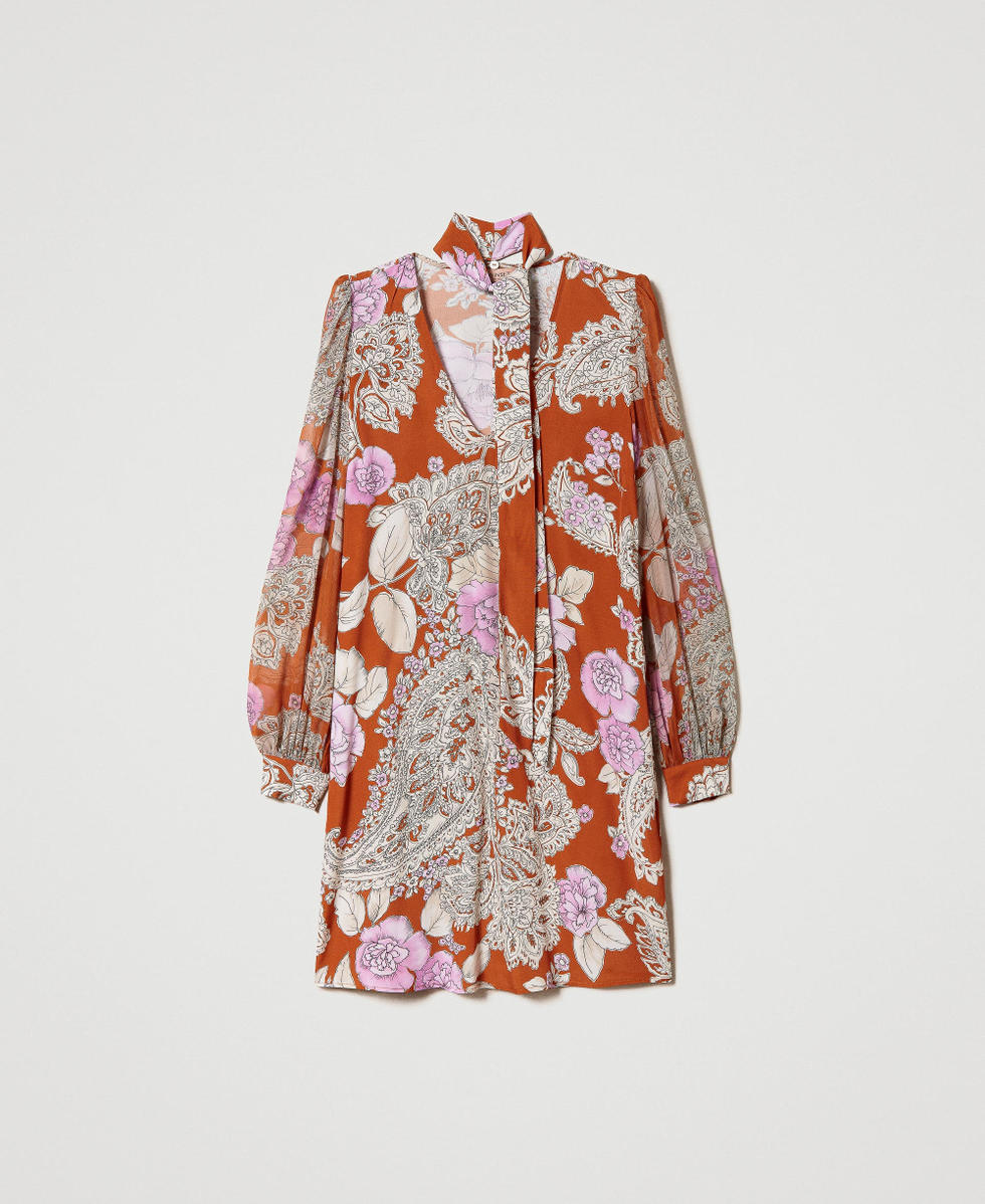 Vestido corto de crep&eacute; y cresp&oacute;n