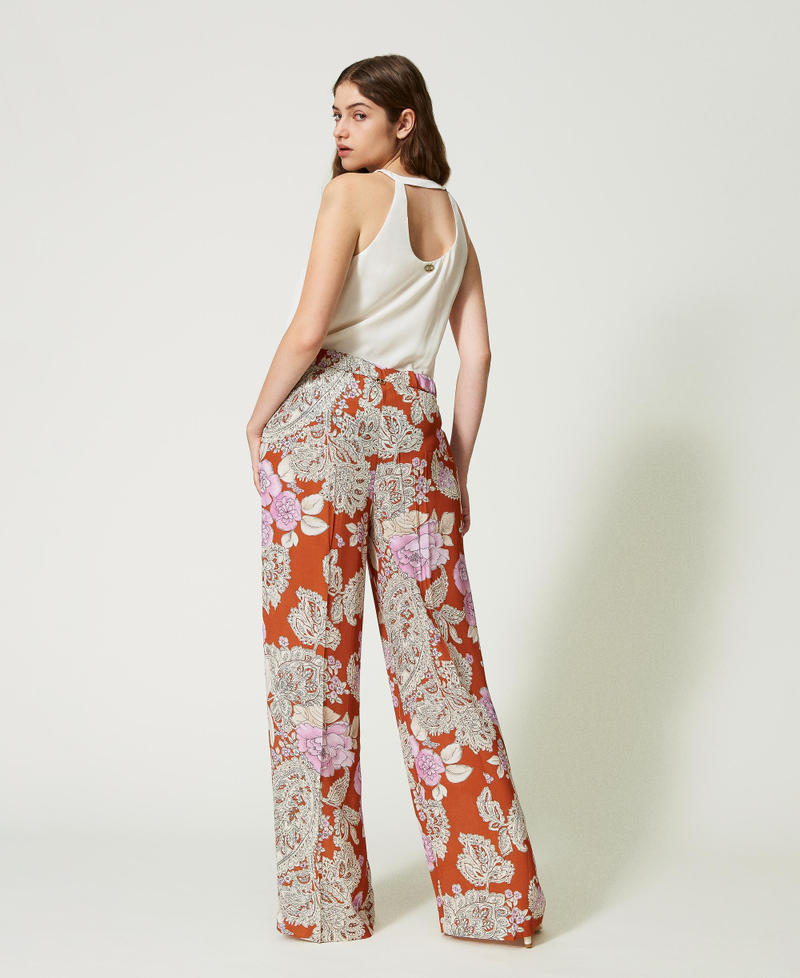 Printed palazzo trousers Leather Paisley and Rose Print Woman 232TP211C-03