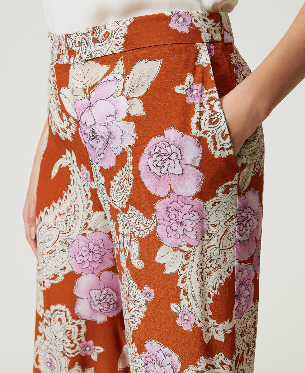 Pantalon palazzo imprim&eacute; Imprim&eacute; Paisley Et Roses Cuir Femme 232TP211C_10875_04