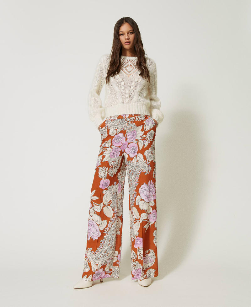 Printed palazzo trousers Leather Paisley and Rose Print Woman 232TP211C-05