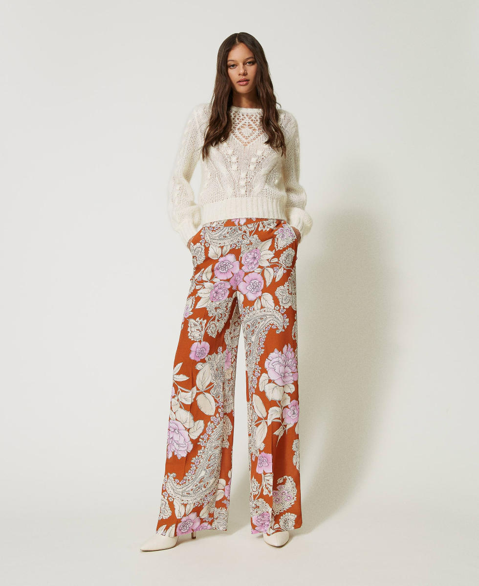 Pantalon palazzo imprim&eacute; Imprim&eacute; Paisley Et Roses Cuir Femme 232TP211C_10875_05