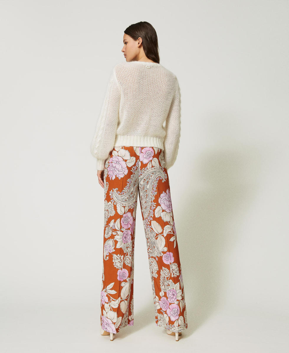 Pantalon palazzo imprim&eacute; Imprim&eacute; Paisley Et Roses Cuir Femme 232TP211C_10875_07