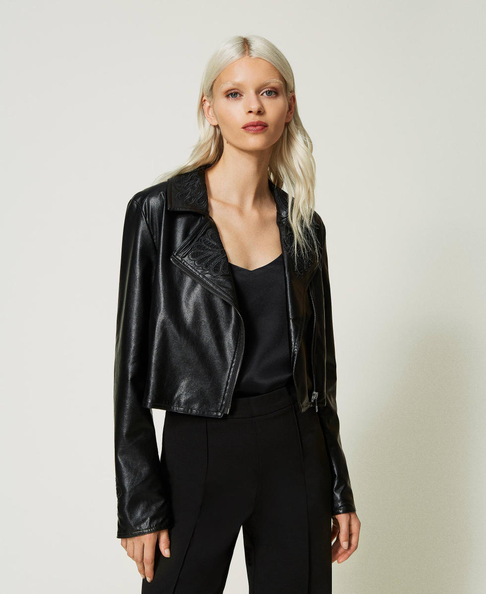 Perfecto avec broderies florales Femme Noir TWINSET Milano