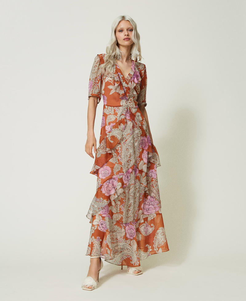 Long creponne dress with ruffles