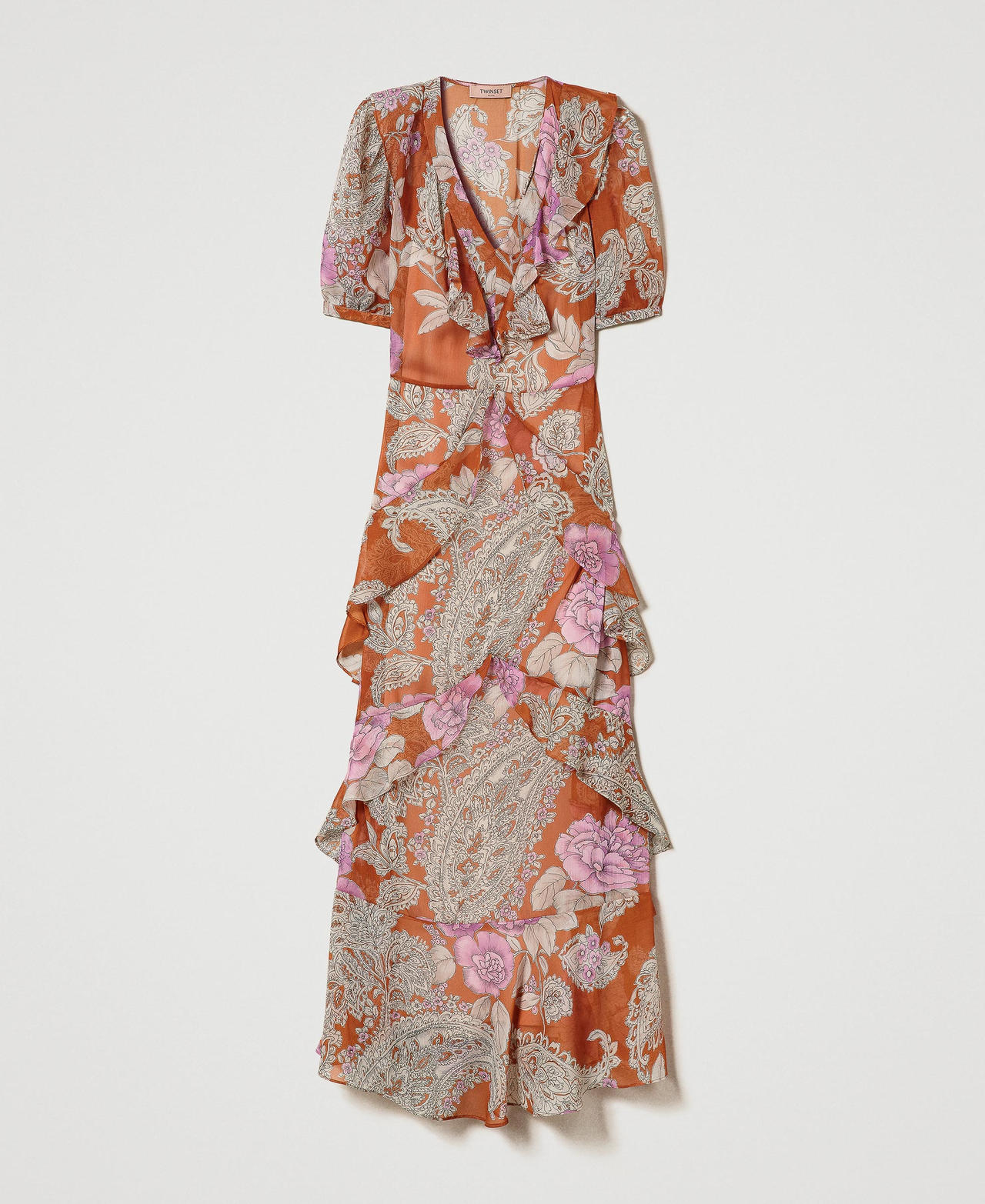 Long creponne dress with ruffles