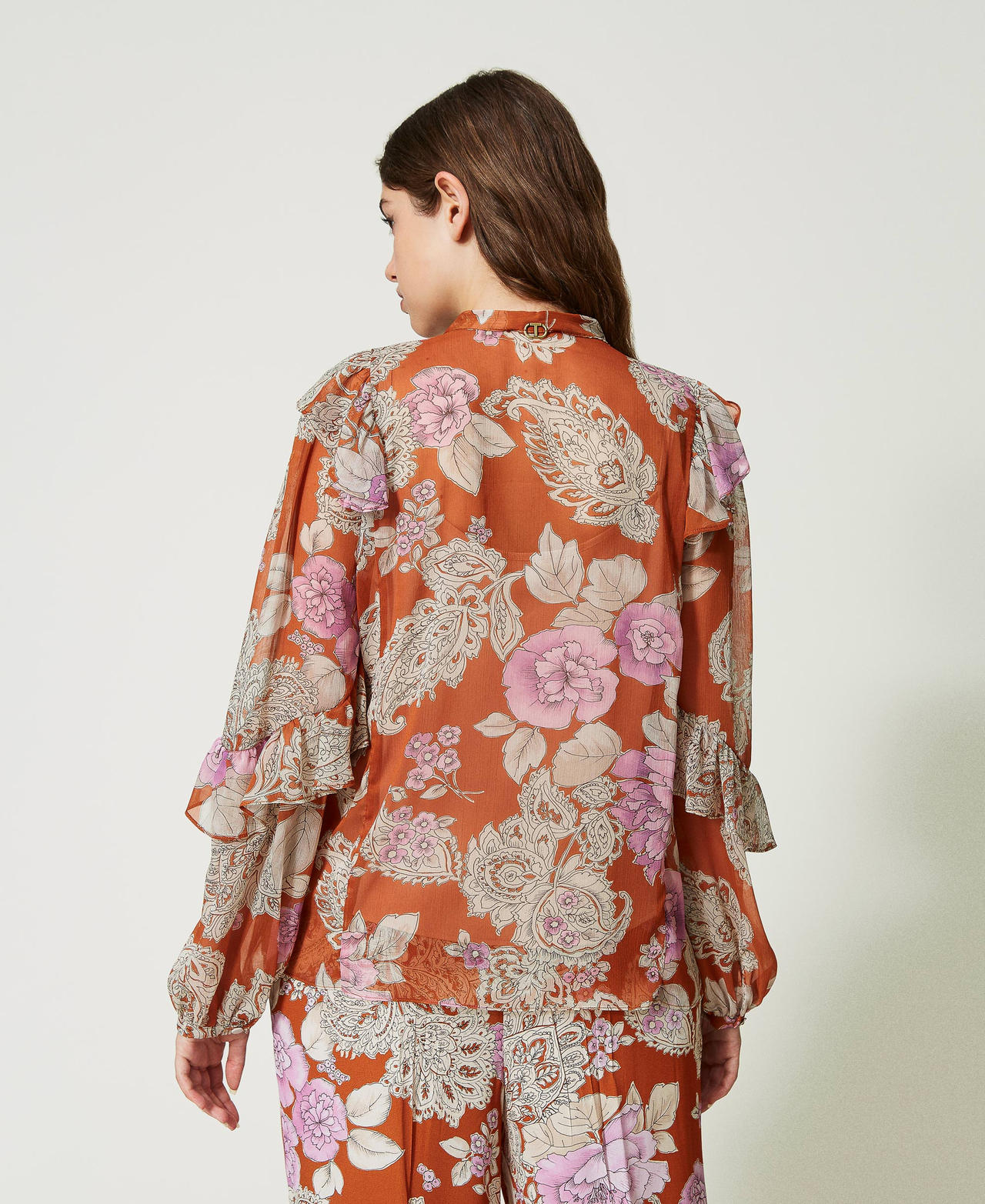 Camicia in creponne con volant  Stampa Cachemire And Rose Leather Donna 232TP213F_10875_03