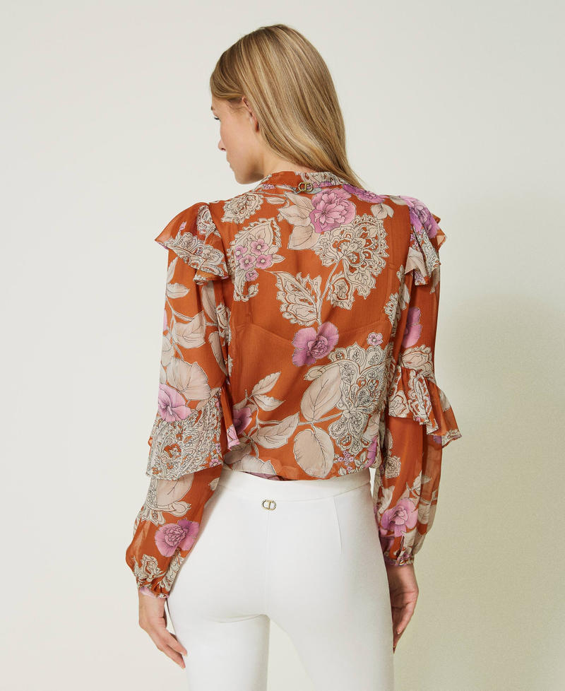Creponne shirt with ruffles Leather Paisley and Rose Print Woman 232TP213F-07