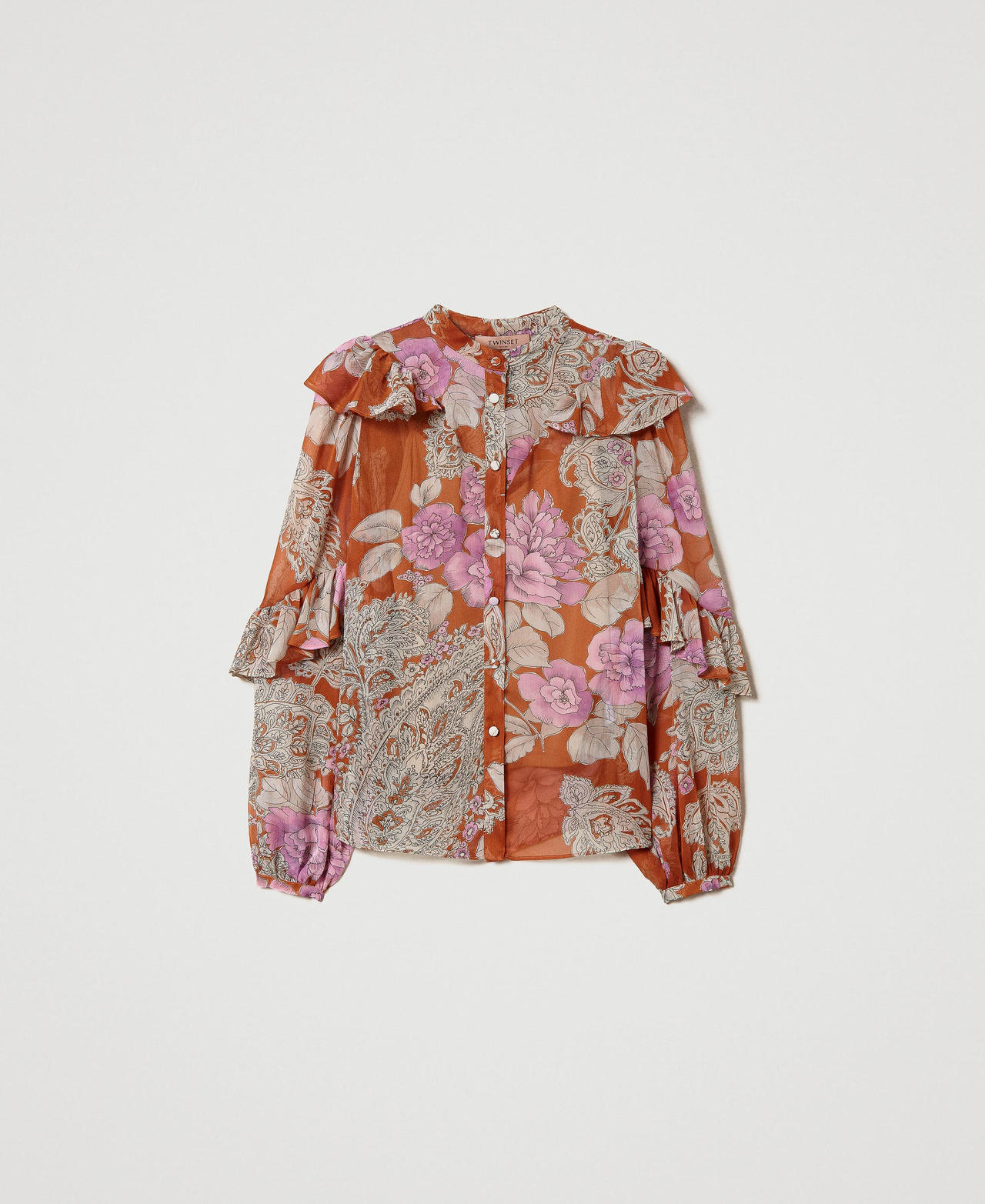 Creponne shirt with ruffles Leather Paisley and Rose Print Woman 232TP213F-0S