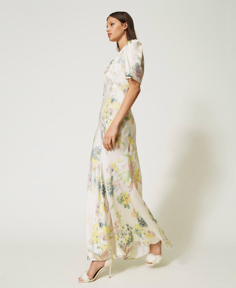 Abito lungo in twill a fiori con oblò Stampa Fiore Avorio / Pastelli Donna 232TP214A_10872_03