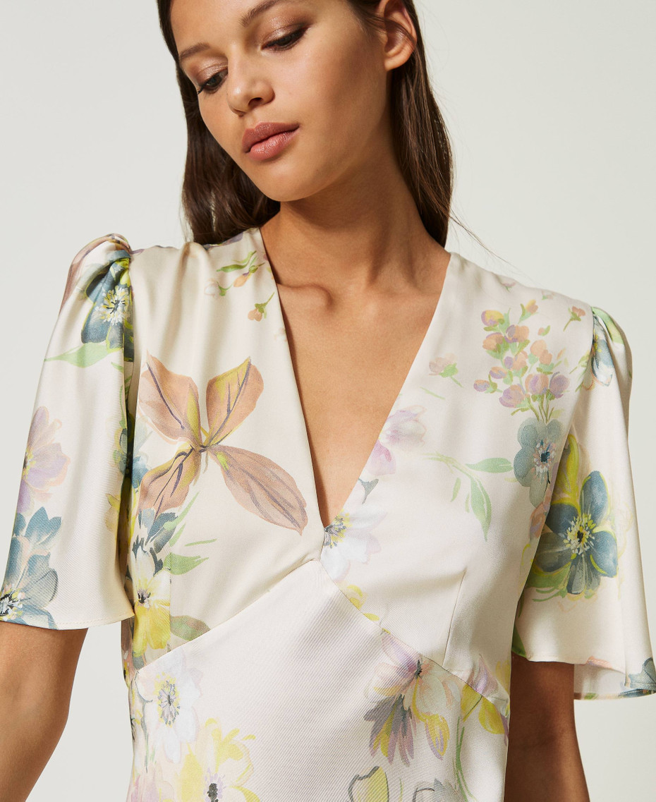 Trendyol Abito Donna In Cotone Con Orlo Arricciato E Scollo A V - Floreale Giallo Per La Spiaggia - 5