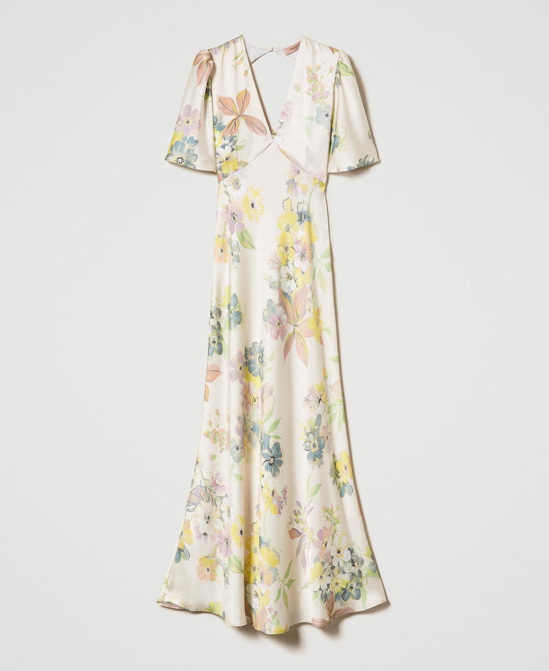 Abito lungo in twill a fiori con oblò Stampa Fiore Avorio / Pastelli Donna 232TP214A_10872_0S