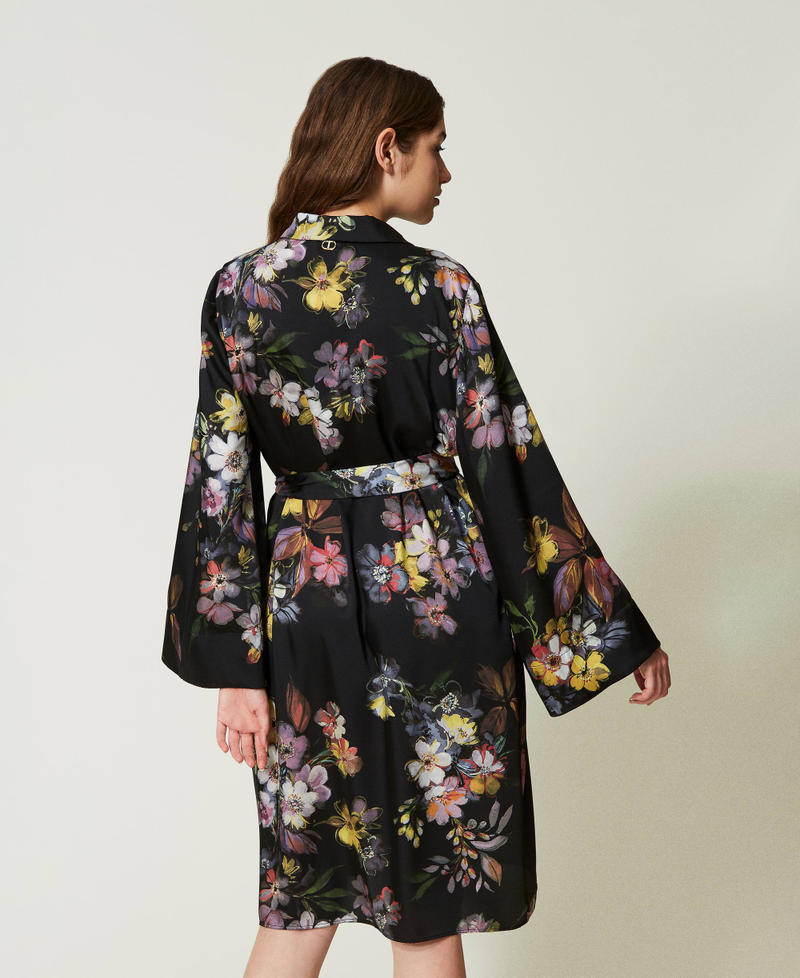 Short floral twill shirt dress Black Floral / Multicolour Print Woman 232TP214H-03