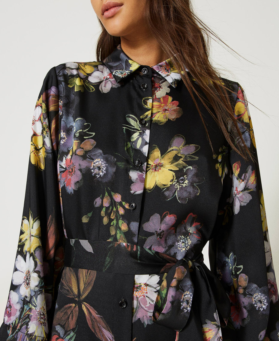 Short floral twill shirt dress