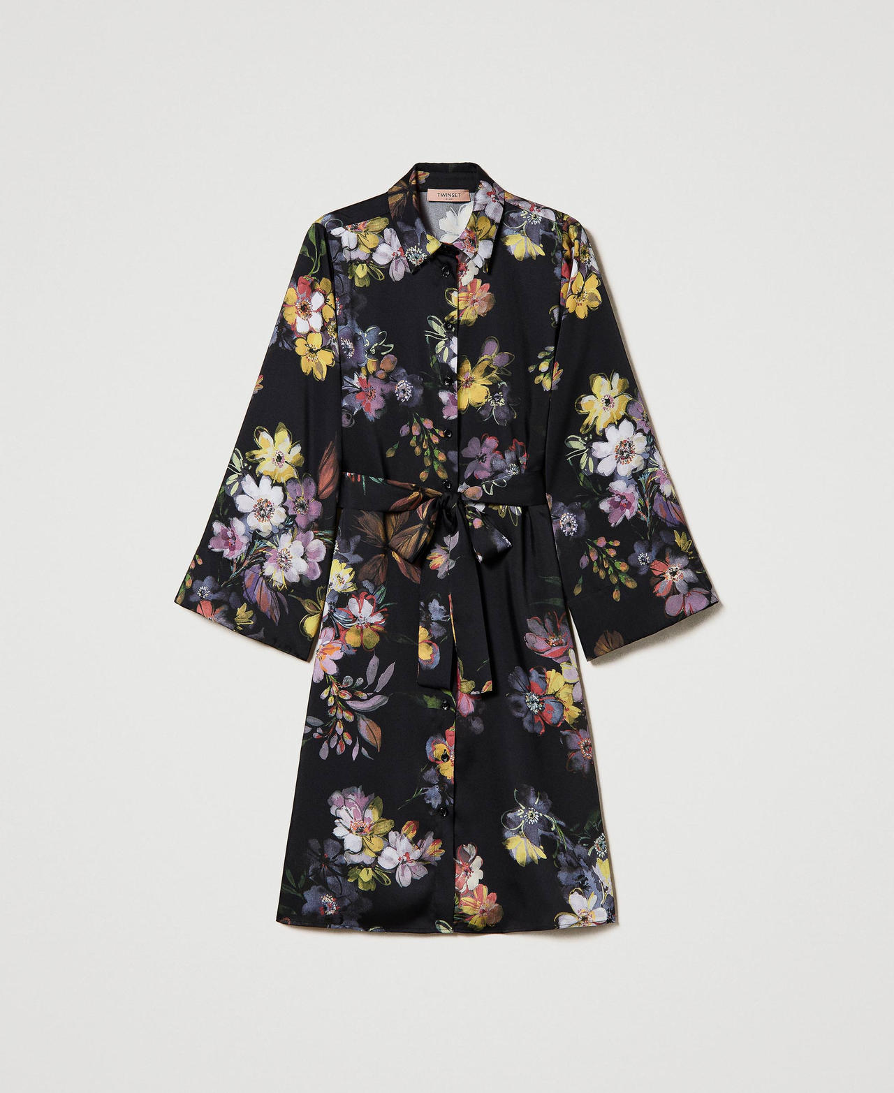 Short floral twill shirt dress