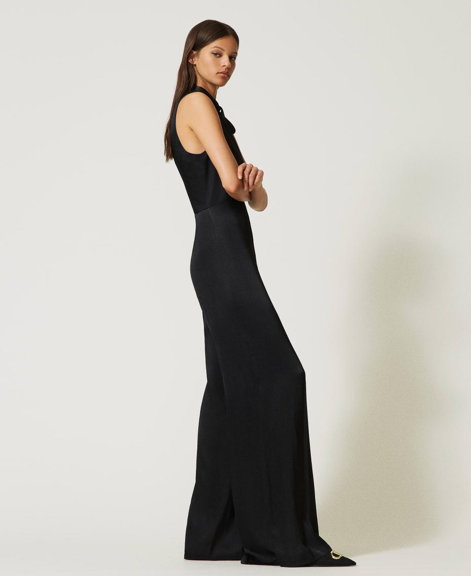 Атласное платье-комбинезон без рукавов Черный женщина 232TP2150-03