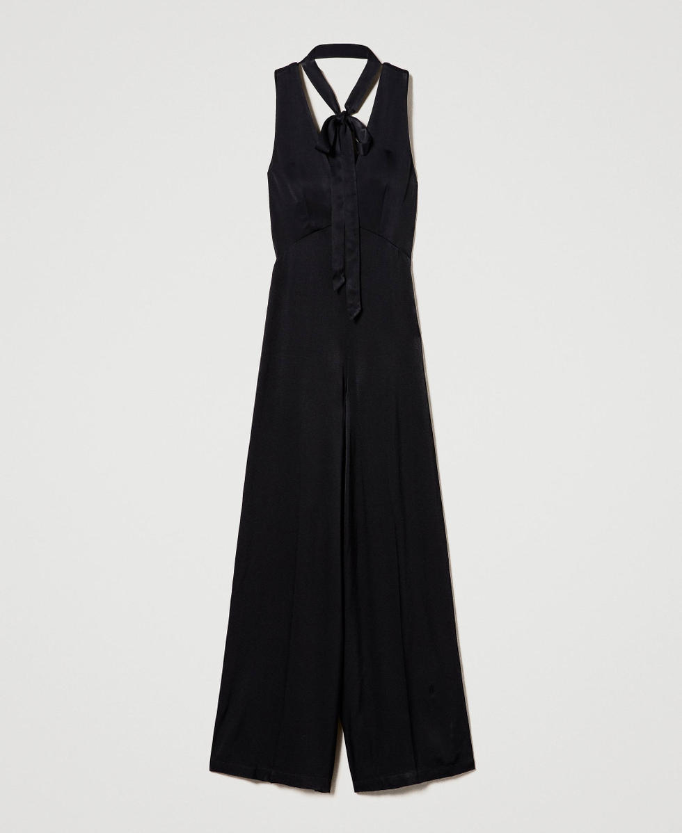 Sleeveless satin jumpsuit Woman, Black