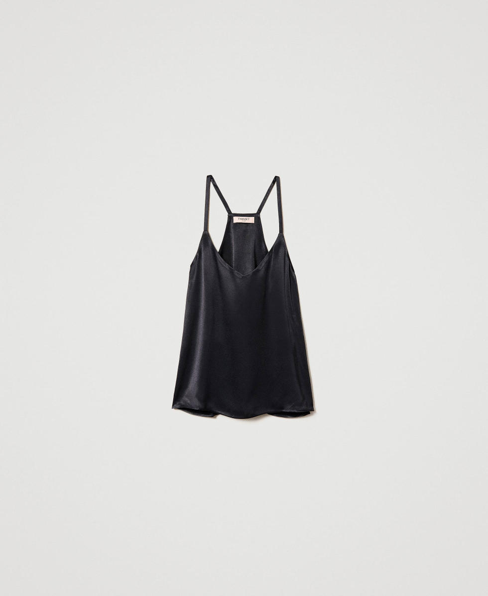 Black satin tank top store