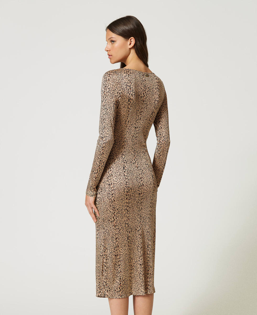 Midi dress with animal print Woman Brown TWINSET Milano