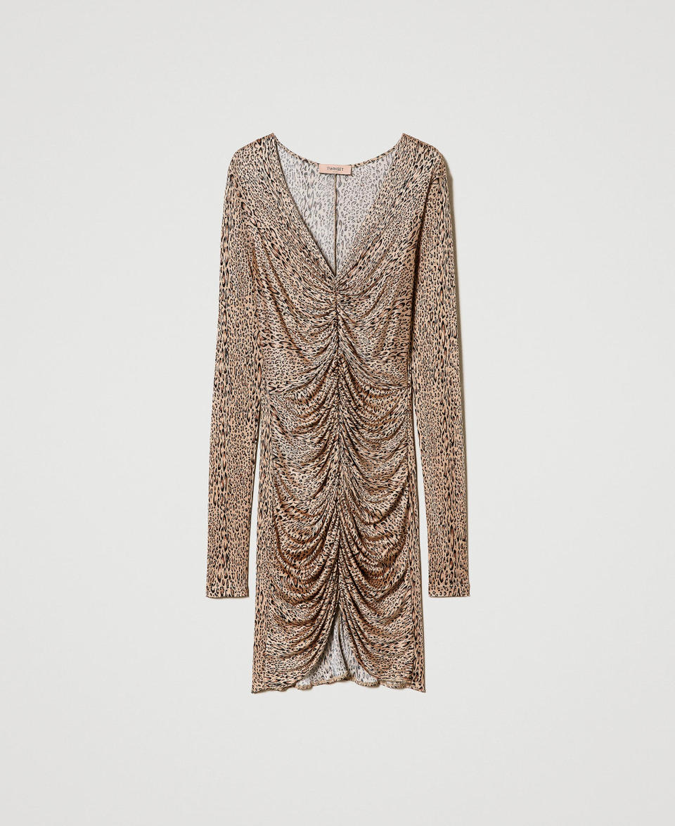 Short dress with animal print Animal Print Black/ “Iced Coffee” Brown Woman 232TP216E_10833_S0