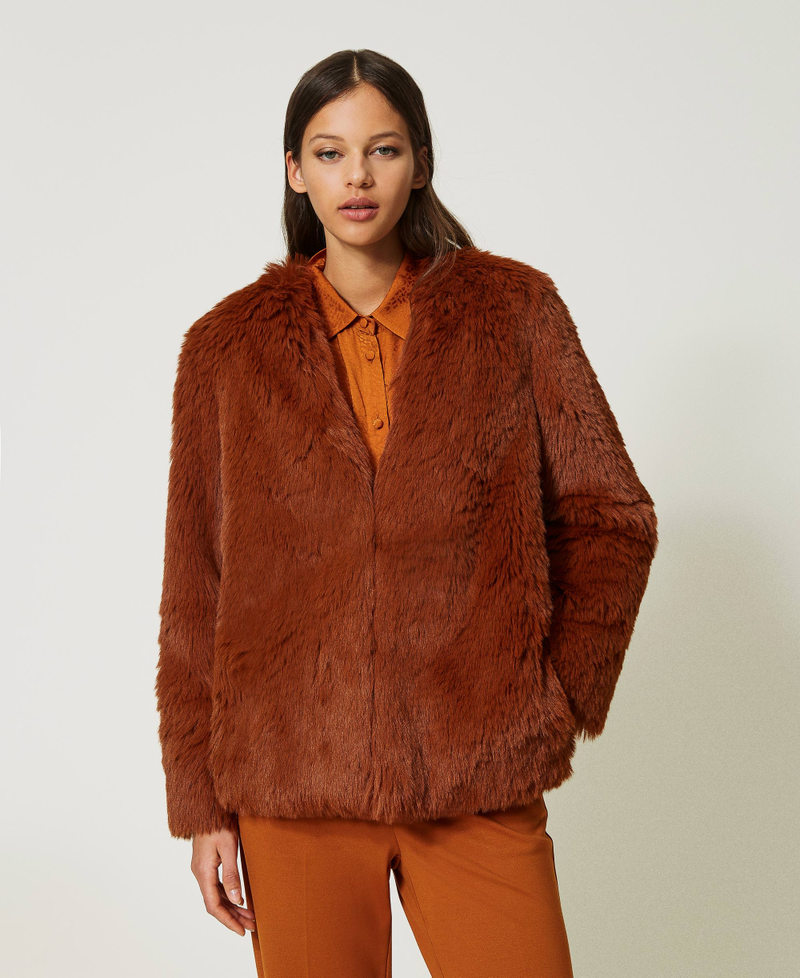 Faux fur jacket Leather Brown Woman 232TP2301-02