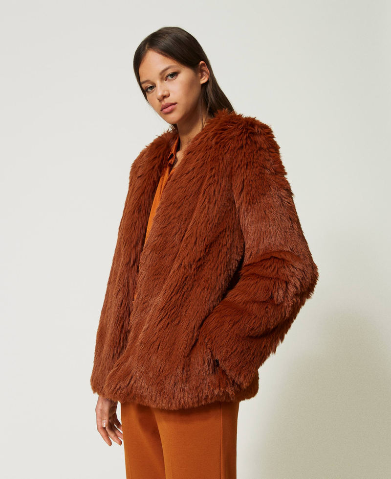 Faux fur jacket Leather Brown Woman 232TP2301-03