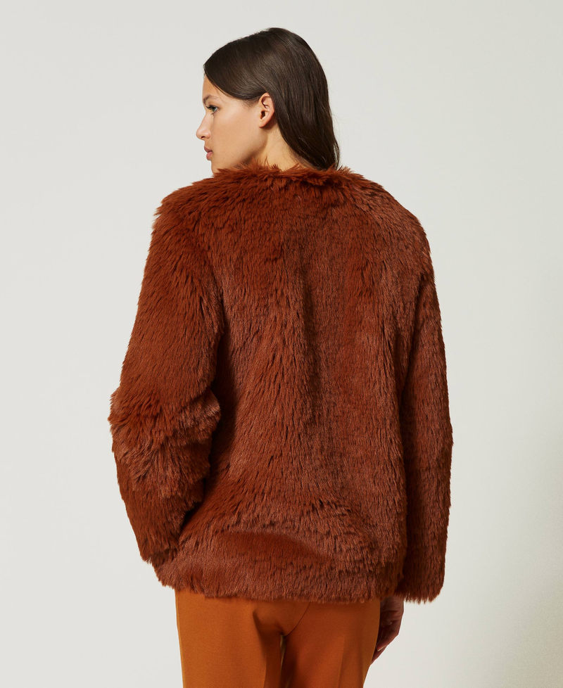 Faux fur jacket Leather Brown Woman 232TP2301-04