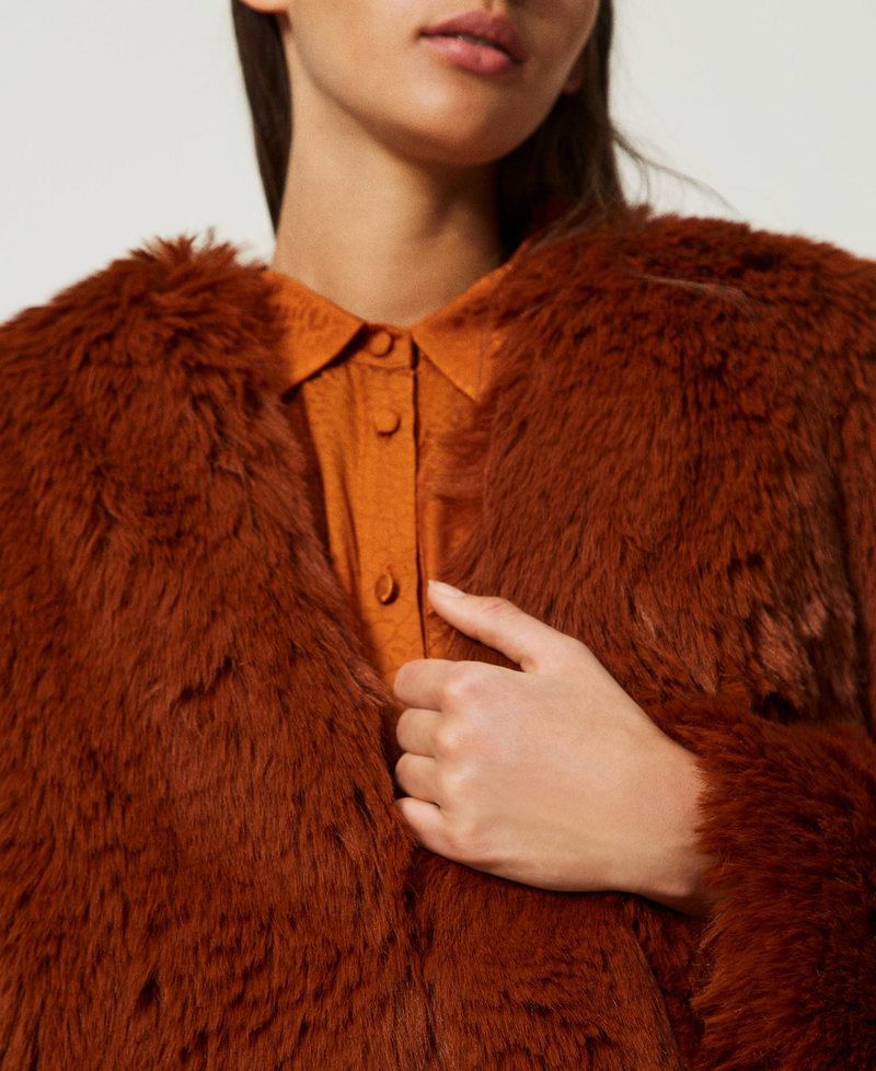 Faux fur jacket Leather Brown Woman 232TP2301-05