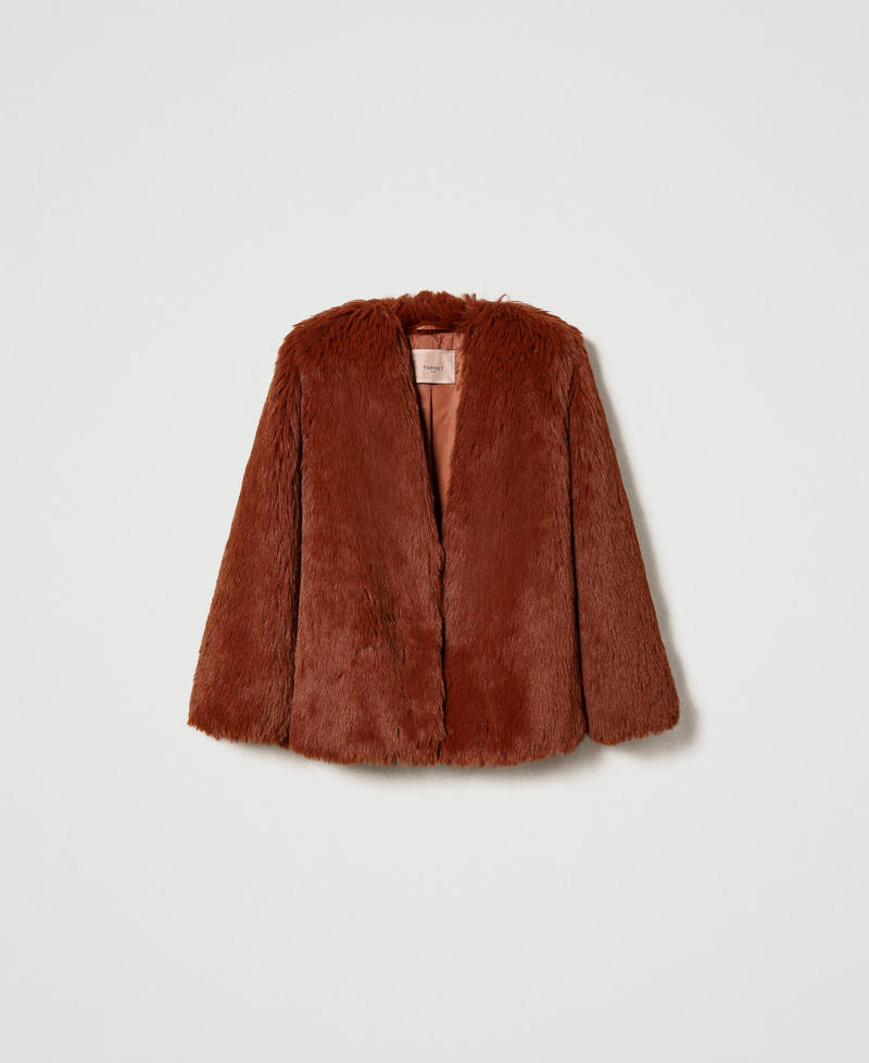 Faux fur jacket Leather Brown Woman 232TP2301-0S