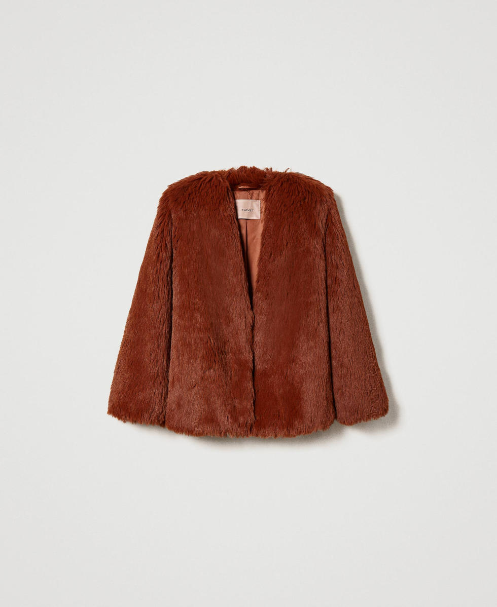 H&m faux fur brown coat hotsell