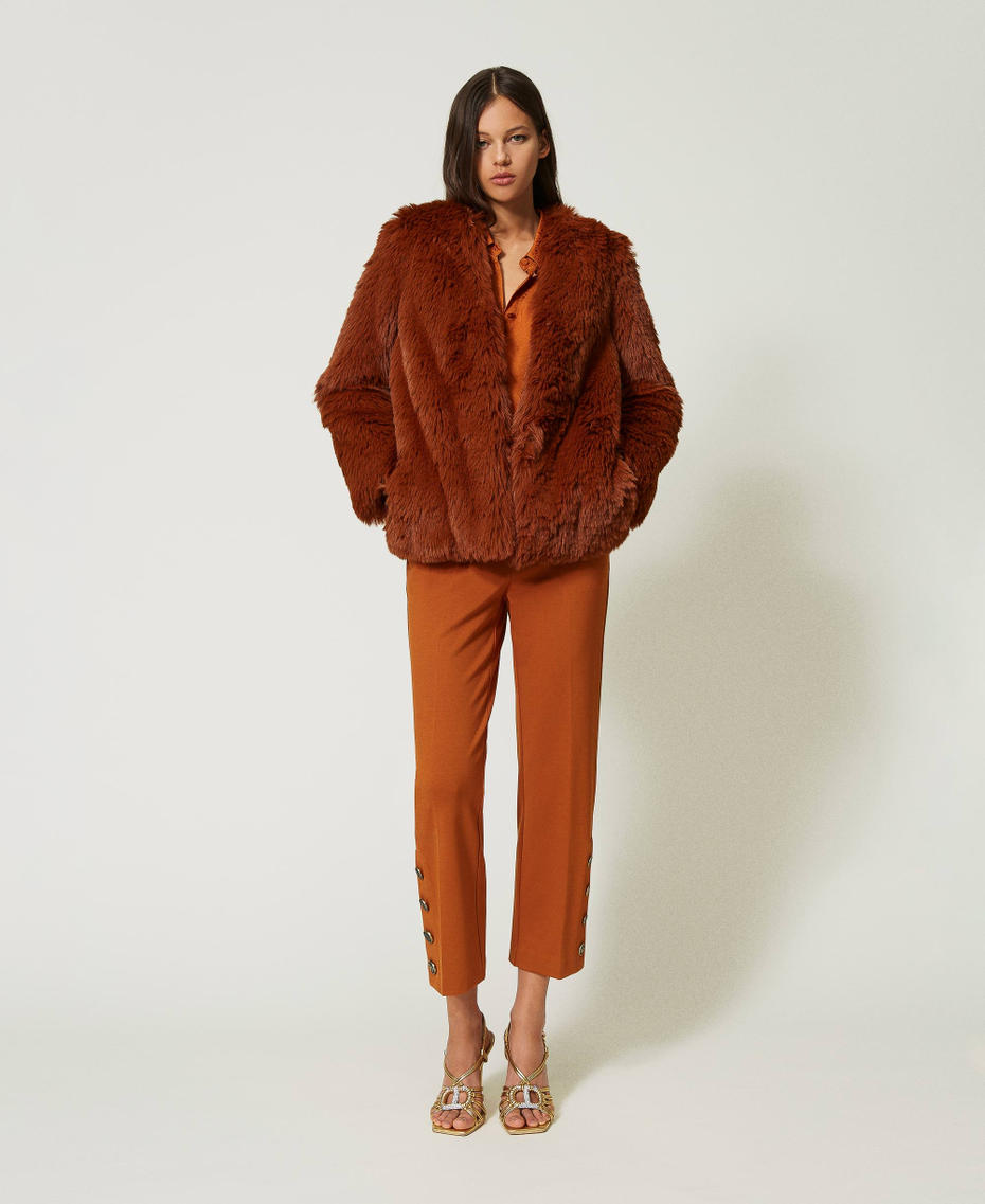 Faux fur jacket Leather Brown Woman 232TP2301-0T