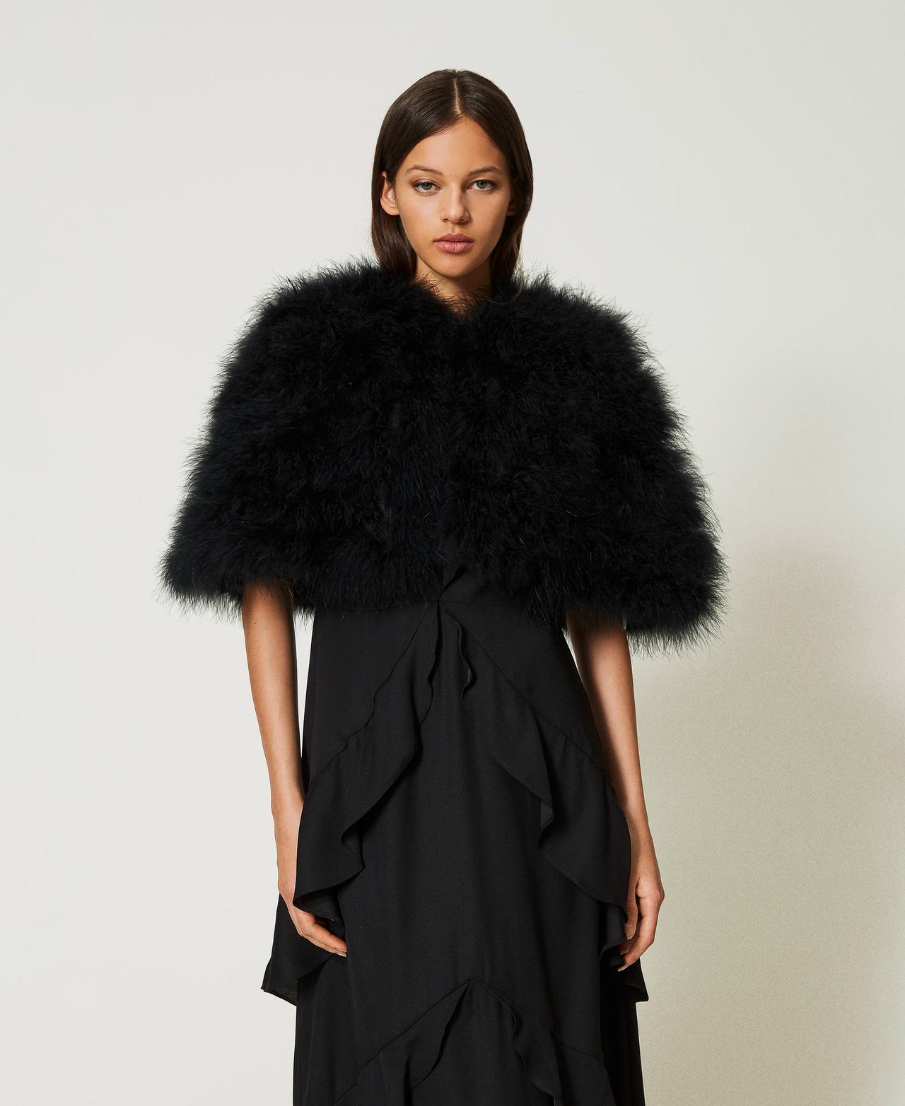 Black fur cape coat discount