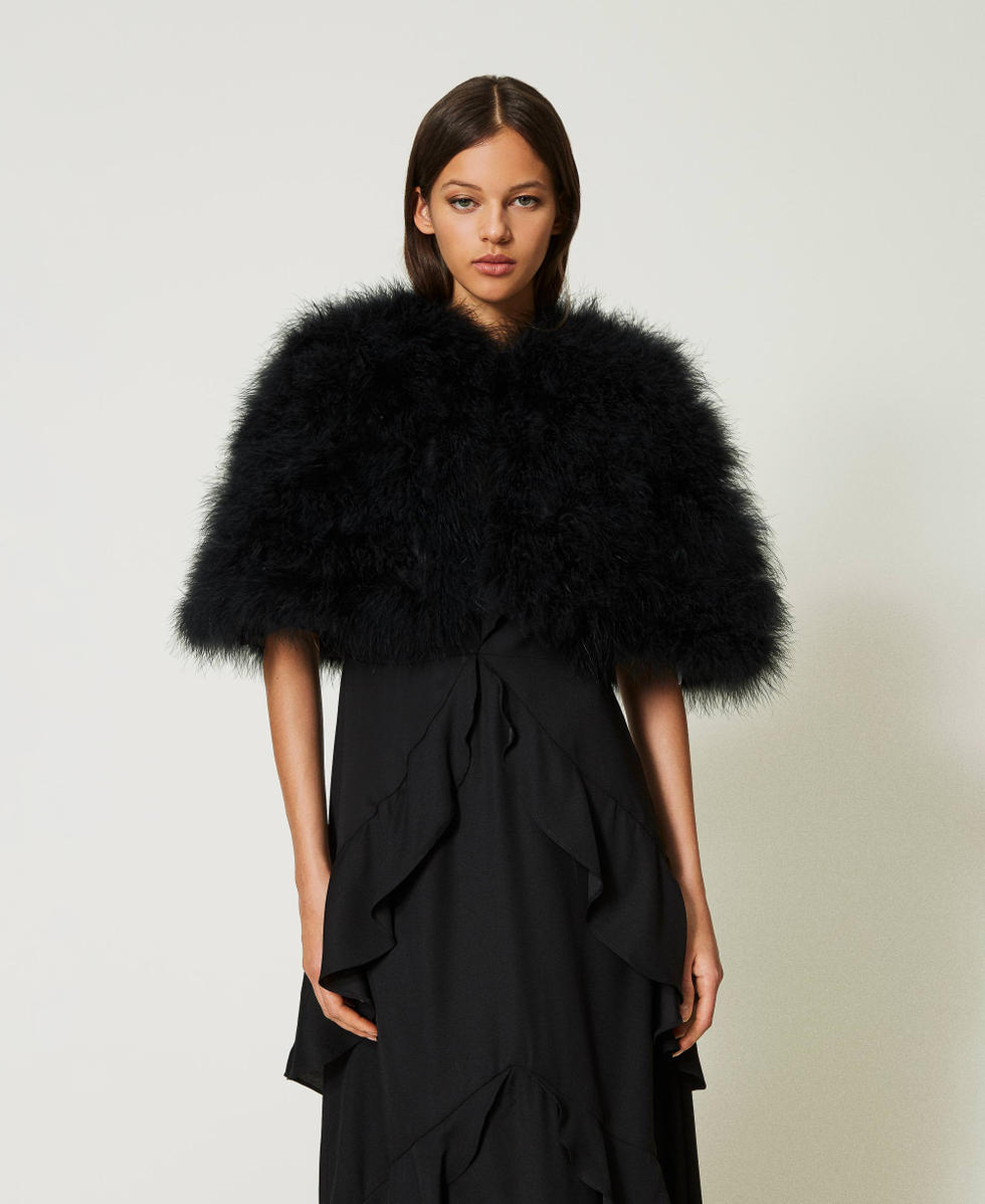 Cape jacket with feathers Woman Black TWINSET Milano
