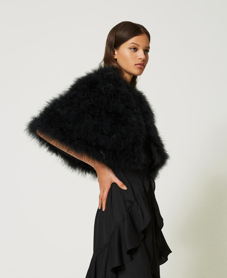 Cape jacket with feathers Woman, Black | TWINSET Milano
