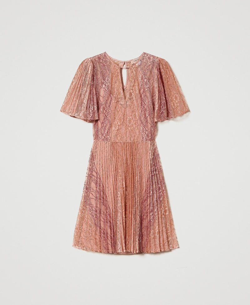 Short dress with pleated Chantilly lace