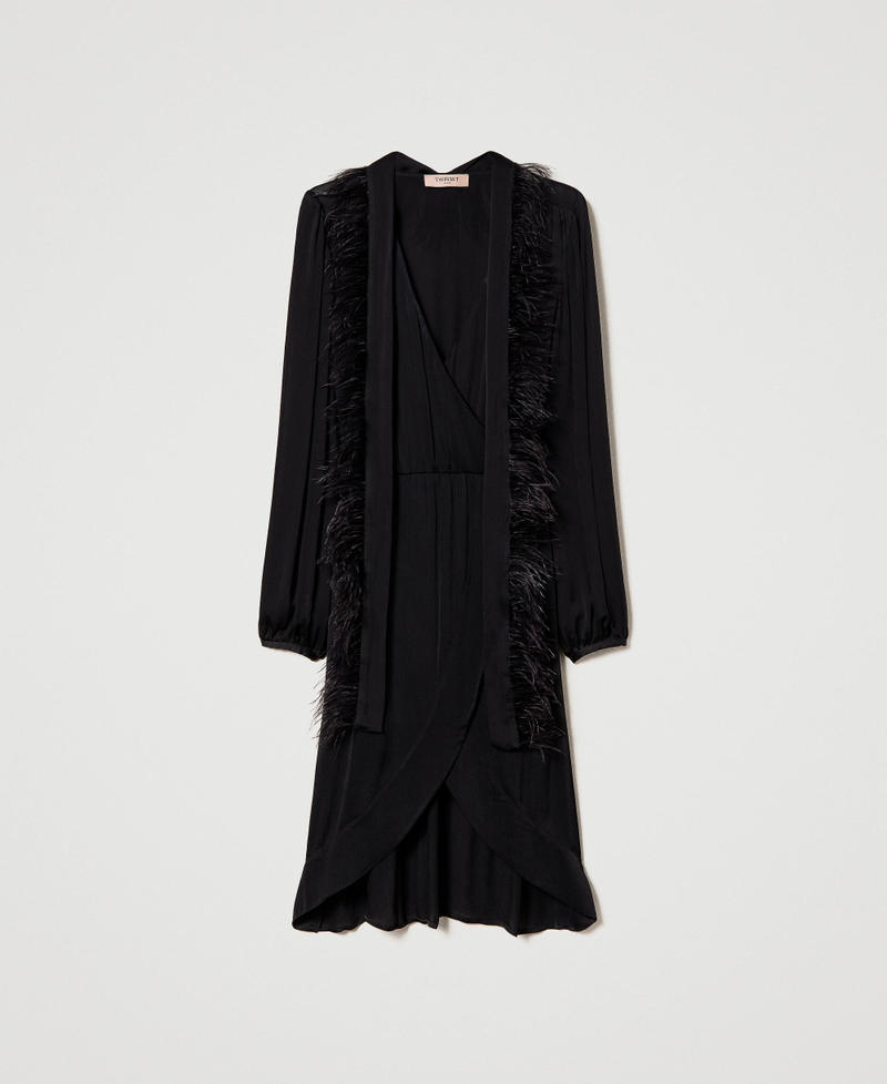 Robe courte en satin crépon avec plumes Noir Femme 232TP2350-0S