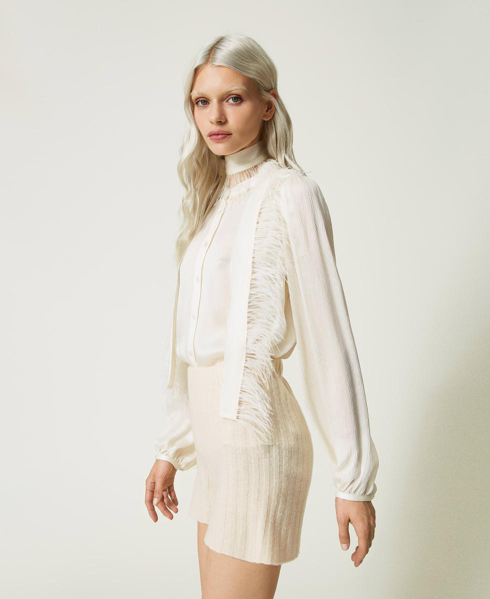 Creponne satin shirt with feathers
