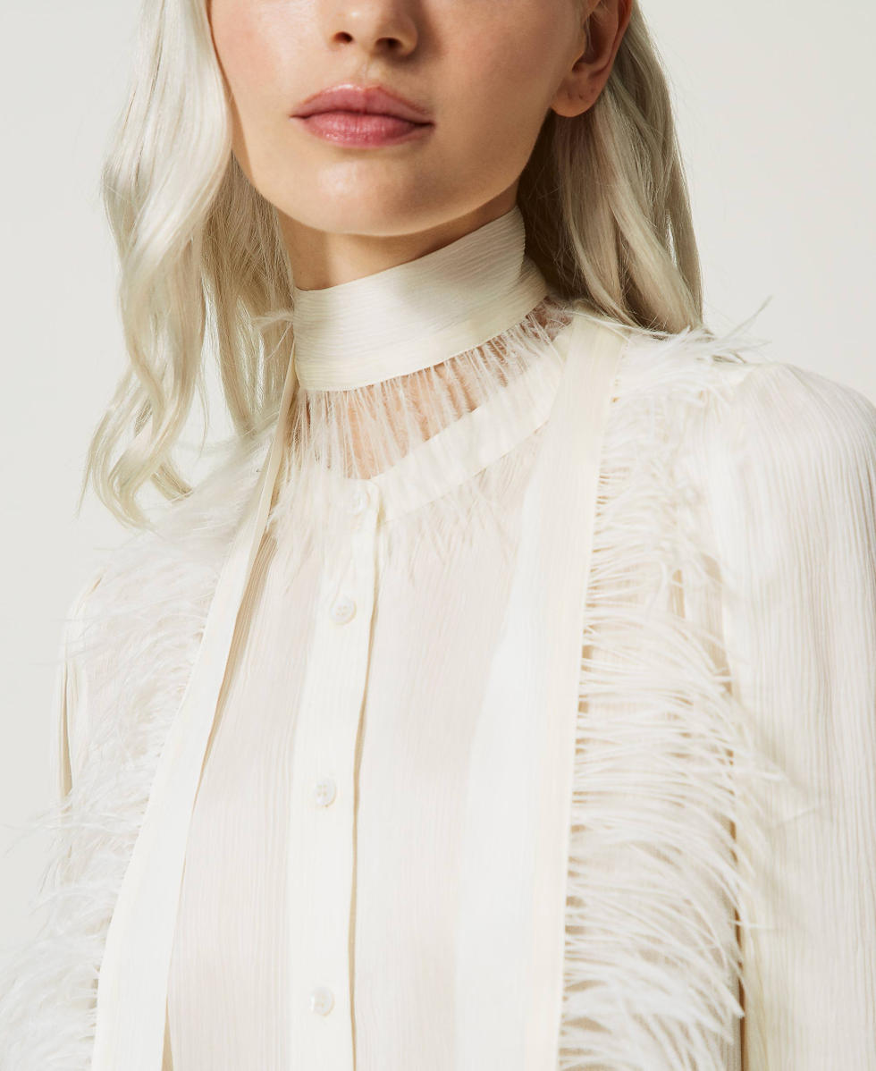 Creponne satin shirt with feathers Woman White TWINSET Milano