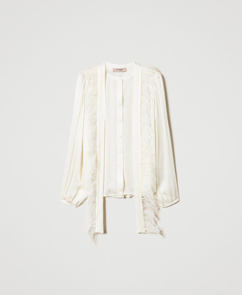 Рубашка из креп-атласа с перьями Белый Снег женщина 232TP2351-0S