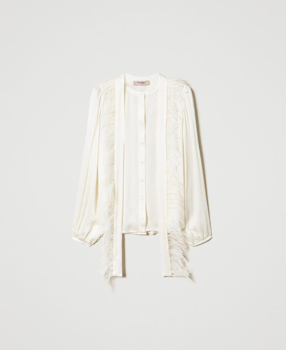 Creponne satin shirt with feathers