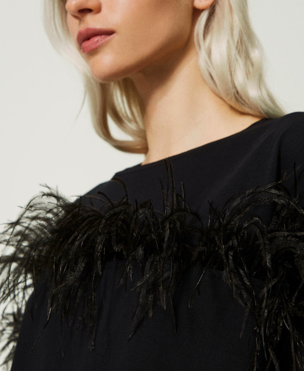 T shirt con piume Donna Nero TWINSET Milano