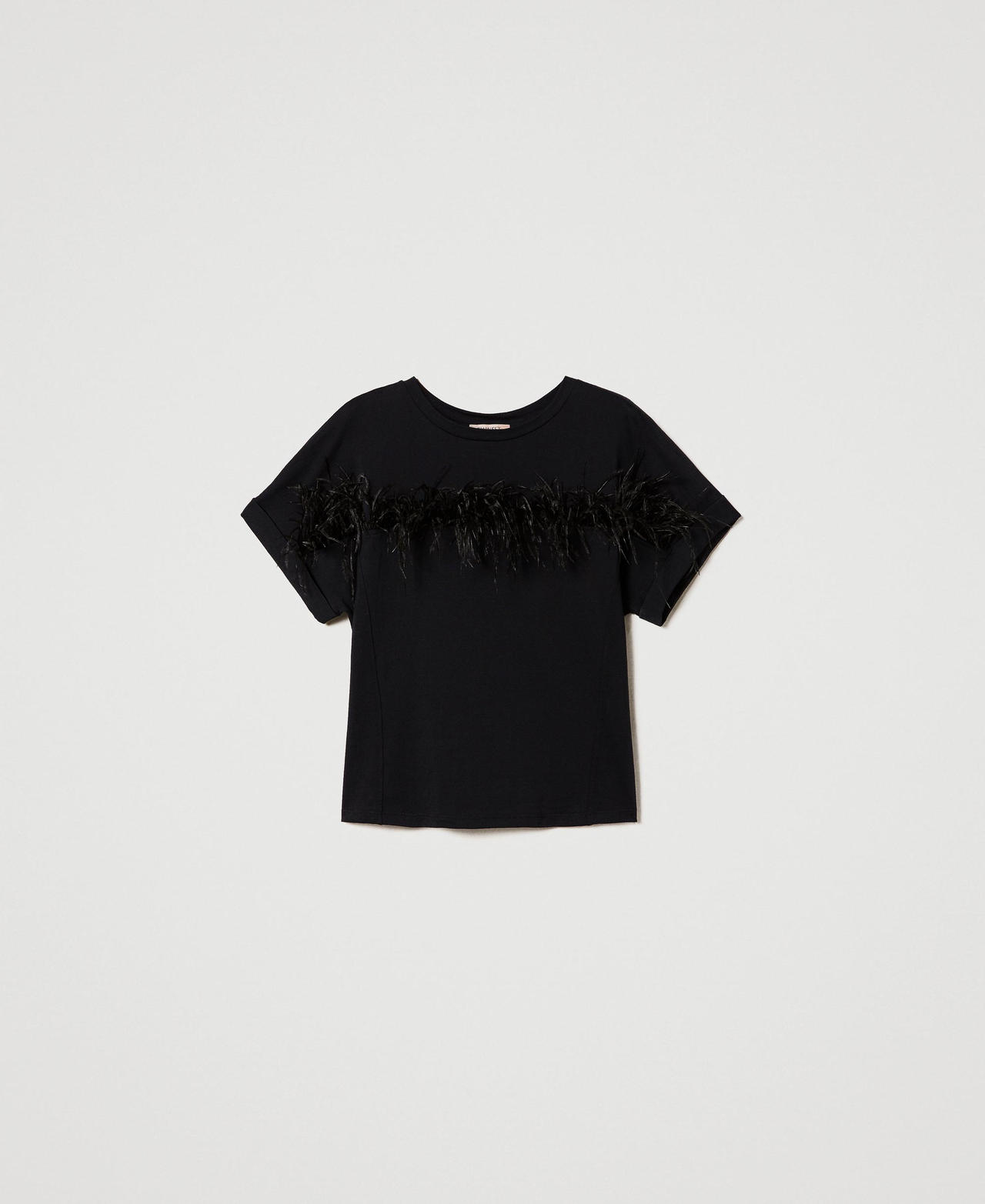 T shirt con piume Donna Nero TWINSET Milano