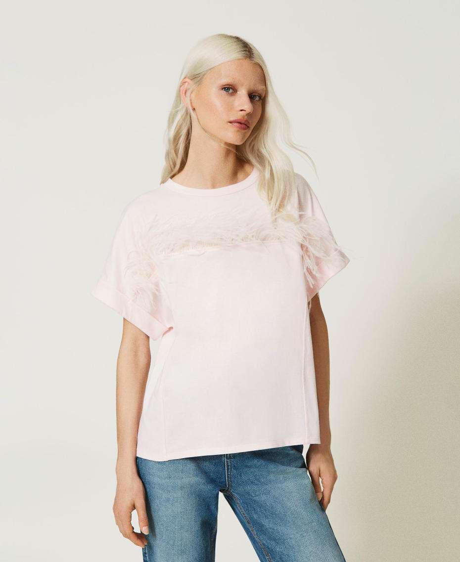 T-shirt with feathers "Blushing Bride” Pink Woman 232TP235A-01