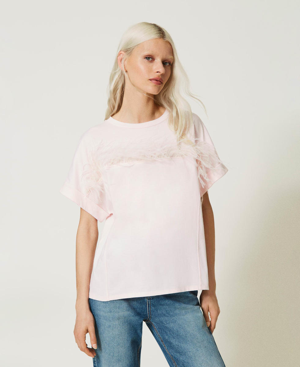 T shirt con piume discount