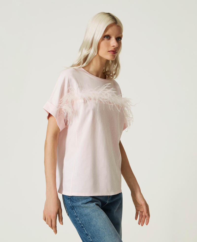 T-shirt with feathers "Blushing Bride” Pink Woman 232TP235A-03