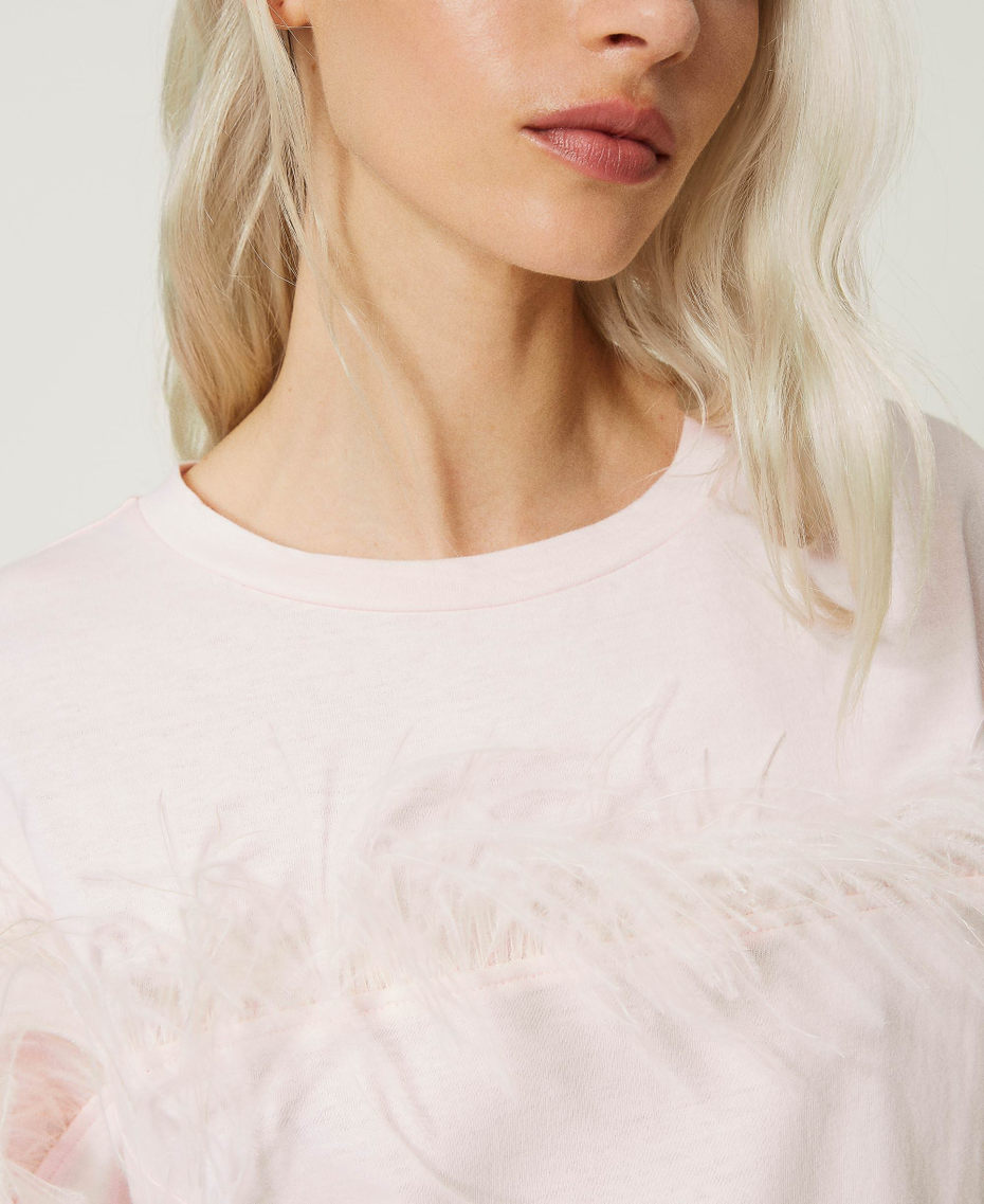 T-shirt with feathers "Blushing Bride” Pink Woman 232TP235A-05